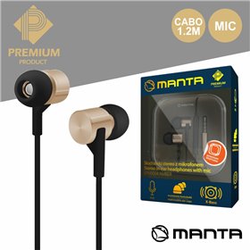 Auscultadores Stereo C/ Mic Dourado Premium Manta Auscultadores Stereo C/ Mic Dourado Premium Manta