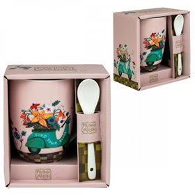 Caneca de cerâmica Enesco com colher