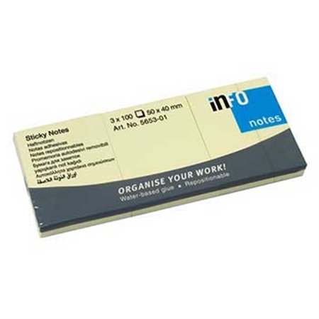 Bloco Notas Aderentes 040x050mm Amarelo 100 Folhas 3un