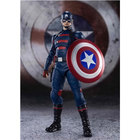 Capitão América da nação Tamashi, John Walker, maravilhe-se com a figura do falcão e do soldado invernal.